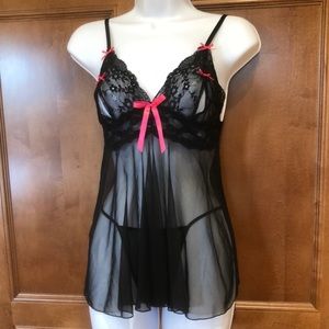 Sexy black 2 piece babydoll lingerie